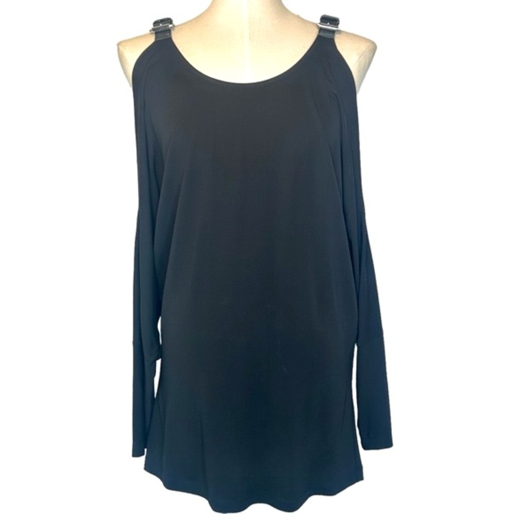 Michael Kors Cold Shoulder Scoop Neck Oversized Long Sleeve Silky Black Top Sz L